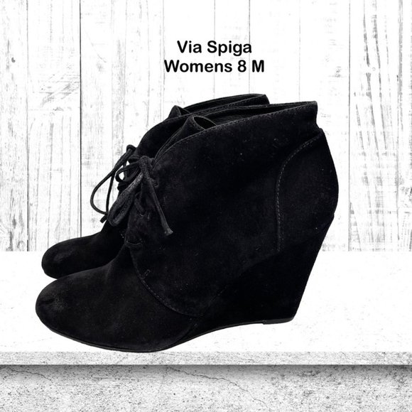 Via Spiga Shoes - Via Spiga Womens Fedora Black Suede Leather Hidden Wedge Ankle‎ Bootie US Size 8